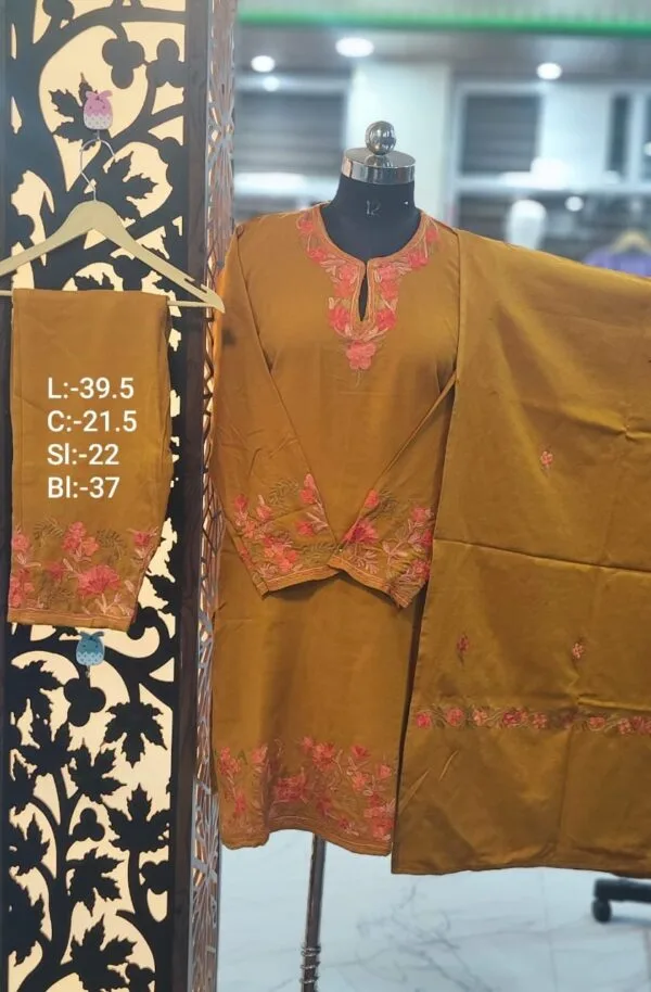 3-Piece Pheran Set in Pure Raffle Wool in Mustard Colour