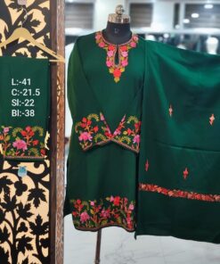 3-Piece Pheran Set in Pure Raffle Wool in Green Colour