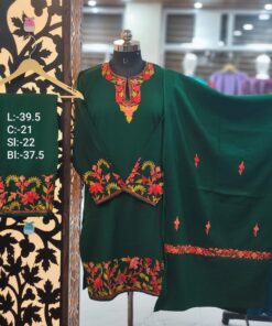 3-Piece Pheran Set in Pure Raffle Wool in Dark Green Colour
