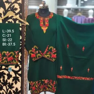 3-Piece Pheran Set in Pure Raffle Wool in Dark Green Colour