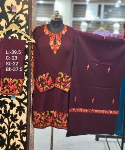 3-Piece Pheran Set in Pure Raffle Wool in Dark Red Colour