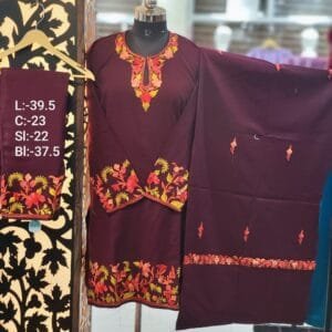 3-Piece Pheran Set in Pure Raffle Wool in Dark Red Colour