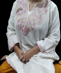Ari Work Ladies Woollen Pheran in White Color