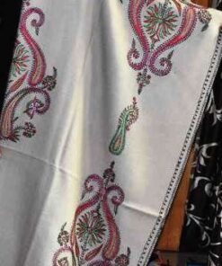 Semi Pashmina Kashmiri Shawl White, Full Embroidery Work