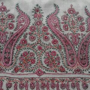 Pashmina Kashmiri Shawl White, Border Embroidery