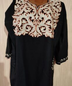 Silver Tilla Work Woolen Pheran in Black