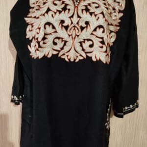 Silver Tilla Work Woolen Pheran in Black