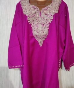 Golden Tilla Work Cashmere Wool Pheran in Pink