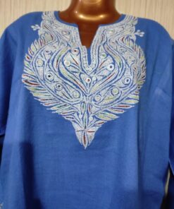 Tilla Work Raffle Wool Pheran in Azure Color