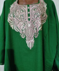 Tilla Work Raffle Wool Pheran Green