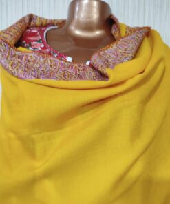 Semi Pashmina Kashmiri Shawl Yellow, Border Embroidery