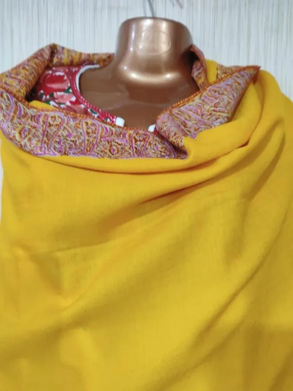 Semi Pashmina Kashmiri Shawl Yellow, Border Embroidery