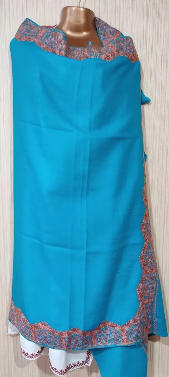 Pashmina Kashmiri Shawl Azure, Border Embroidery - Image 6