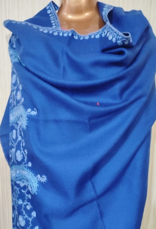 Pashmina Kashmiri Shawl Aquamarine Blue, Full Bootidaar Embroidery Work - Image 5