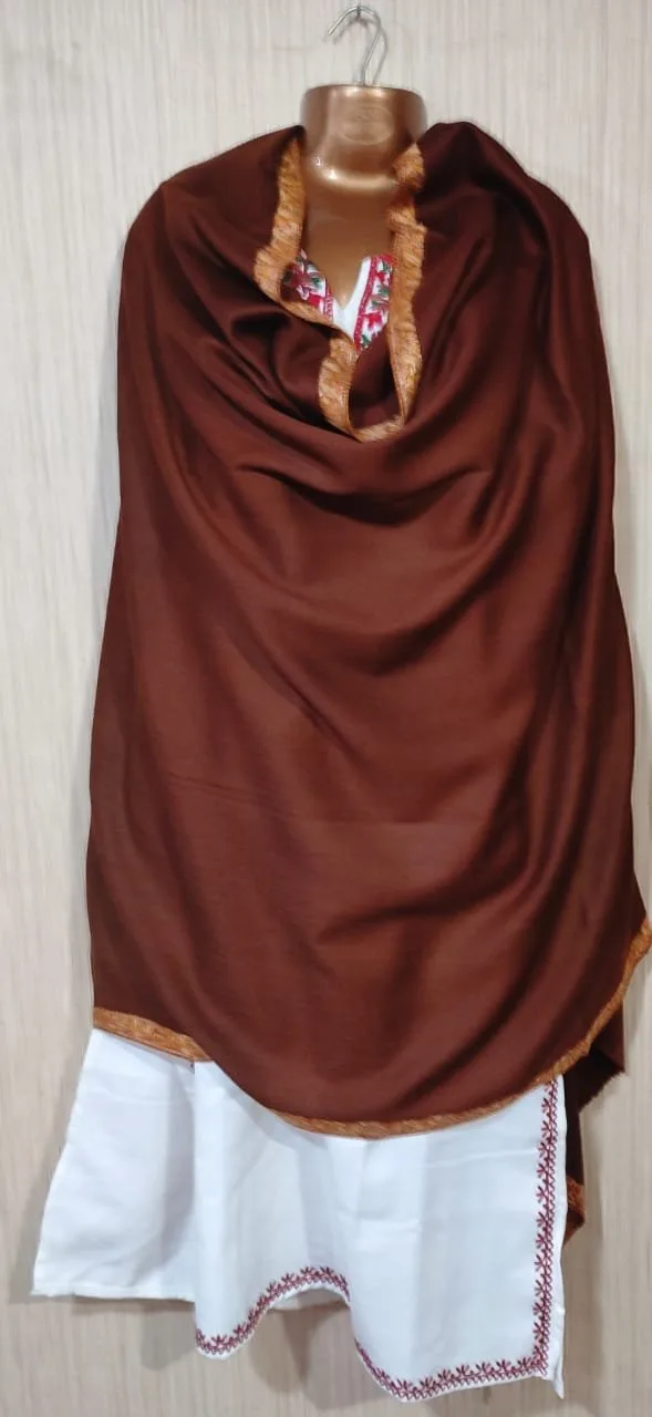 Pashmina Kashmiri Shawl Brown Border Embroidery - Image 2