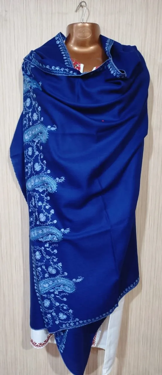 Pashmina Kashmiri Shawl Aquamarine Blue, Full Bootidaar Embroidery Work - Image 3