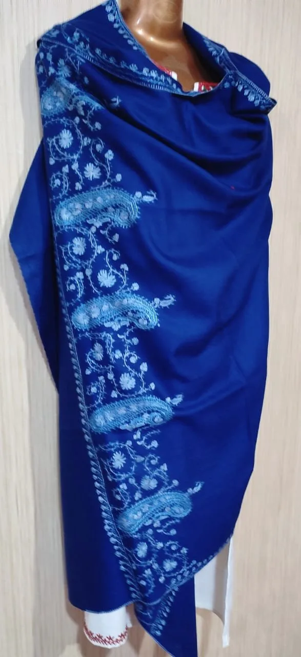 Pashmina Kashmiri Shawl Aquamarine Blue, Full Bootidaar Embroidery Work - Image 4