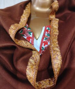 Pashmina Kashmiri Shawl Brown Border Embroidery