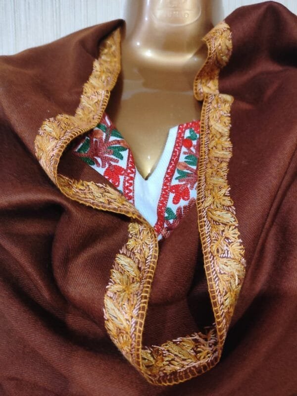 Pashmina Kashmiri Shawl Brown Border Embroidery