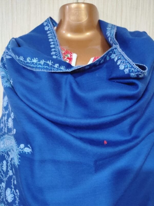 Pashmina Kashmiri Shawl Aquamarine Blue, Full Bootidaar Embroidery Work - Image 6