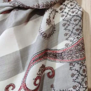 Pashmina Kashmiri Shawl Striped White, Full Embroidery