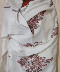 Pashmina Kashmiri Shawl White, Full Embroidery