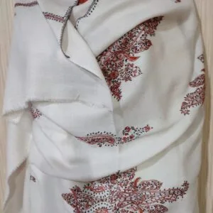 Pashmina Kashmiri Shawl White, Full Embroidery