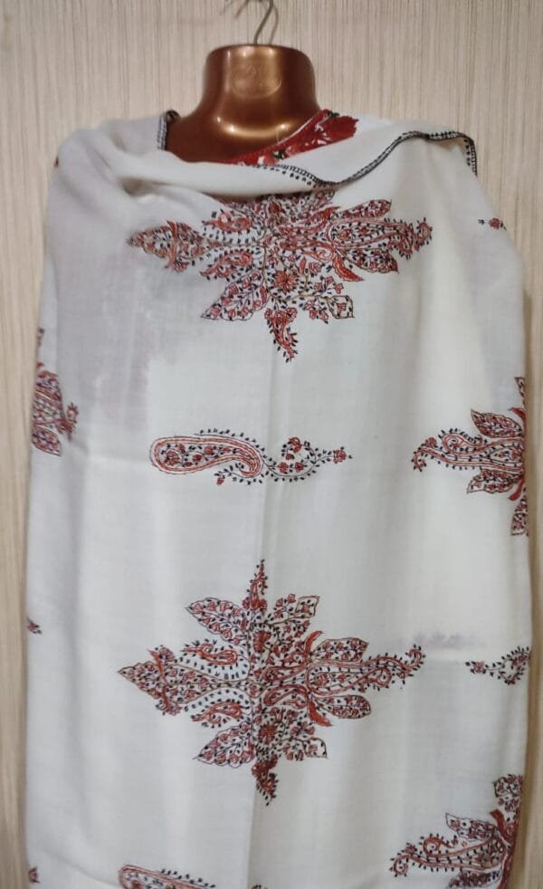 Pashmina Kashmiri Shawl White, Full Embroidery - Image 6