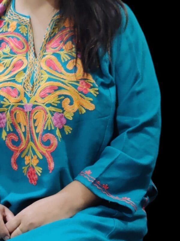 Ari Work Ladies Woollen Pheran in Blue Colour