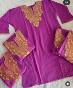 Tilla Work Raffle Wool Pheran Magenta Pink