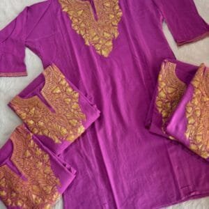 Tilla Work Raffle Wool Pheran Magenta Pink
