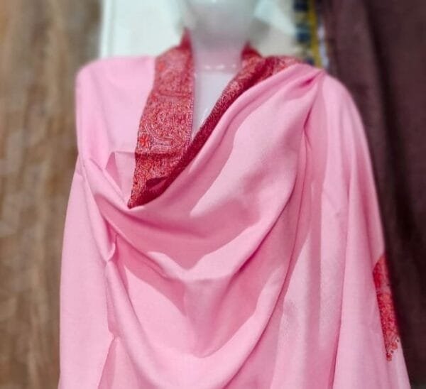 Pashmina Kashmiri Shawl Pink, Thick Border Embroidery - Image 3