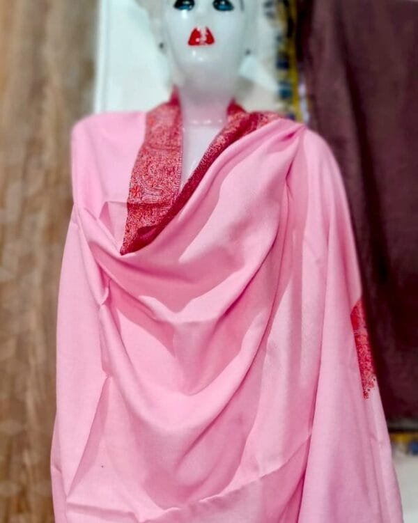 Pashmina Kashmiri Shawl Pink, Thick Border Embroidery