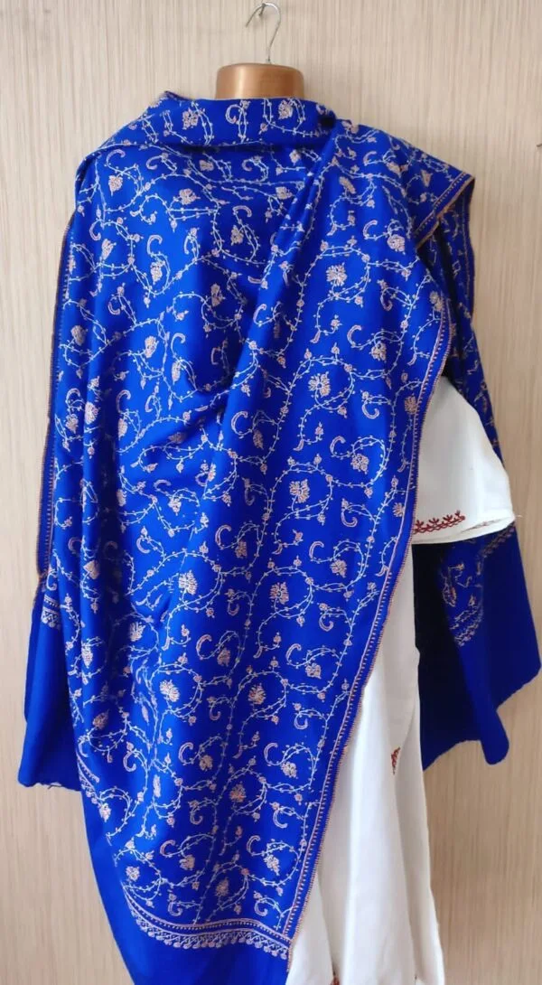 Pashmina Kashmiri Shawl Blue Jaalidaar - Image 6