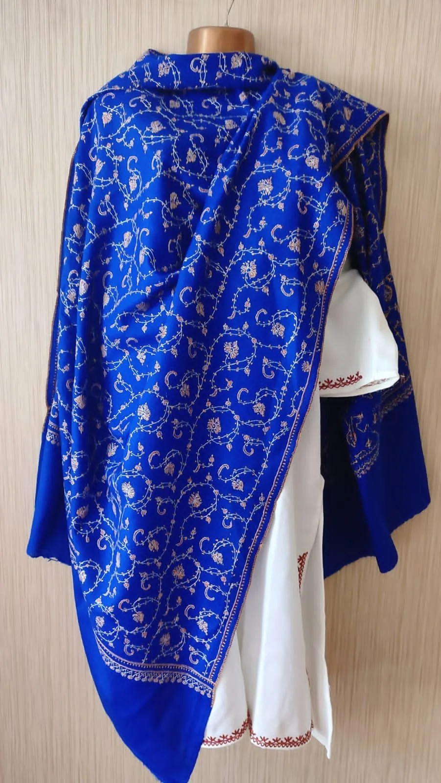Pashmina Kashmiri Shawl Blue Jaalidaar - Image 7