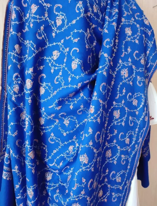 Pashmina Kashmiri Shawl Blue Jaalidaar