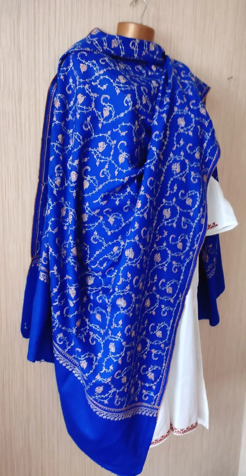 Pashmina Kashmiri Shawl Blue Jaalidaar - Image 9