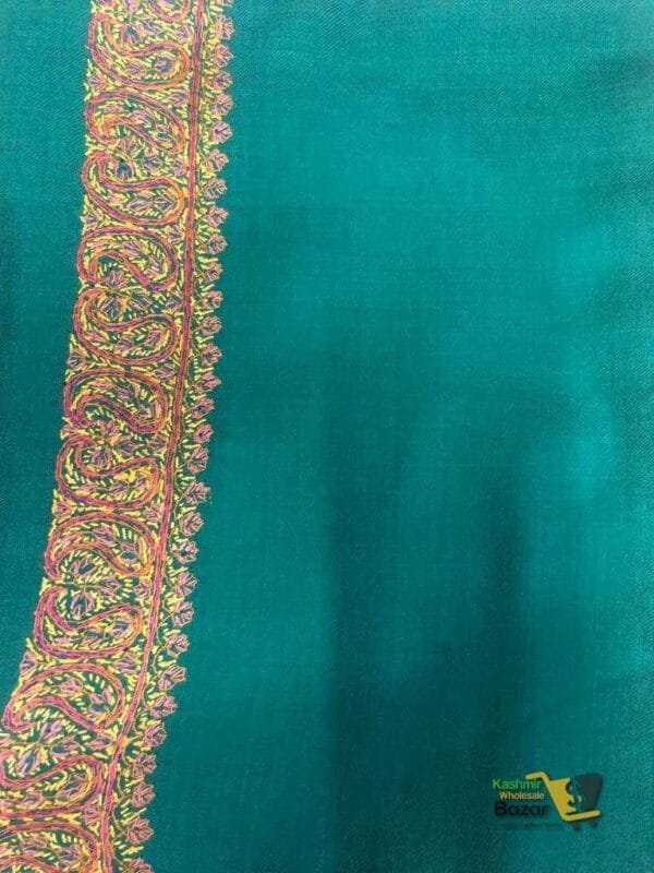 Semi Pashmina Kashmiri Shawl Green, Border Embroidery