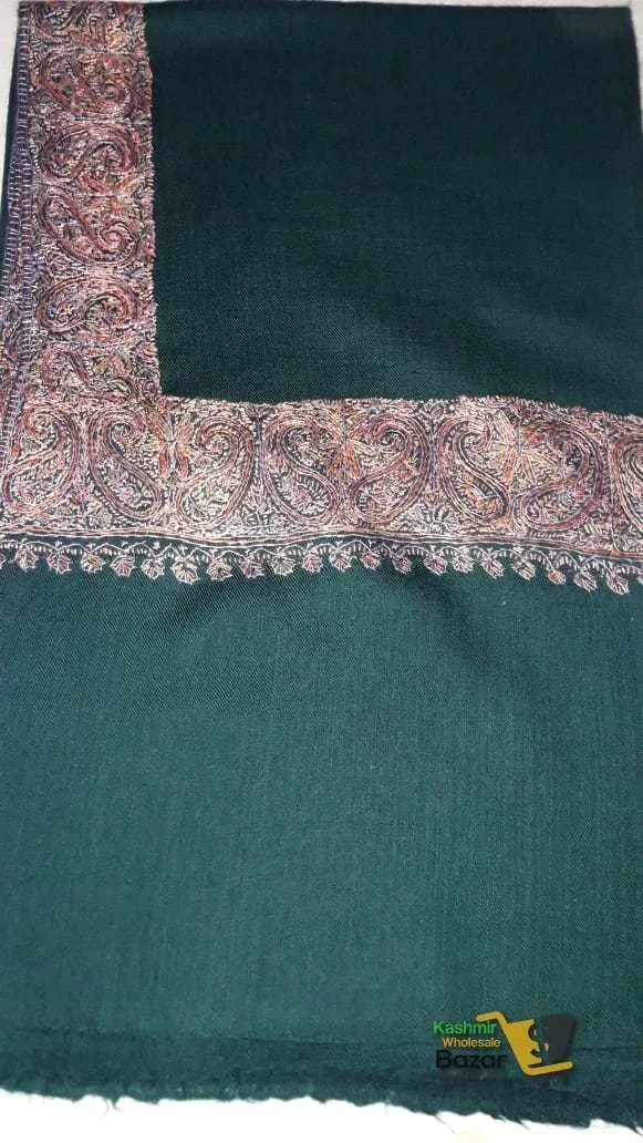 Semi Pashmina Kashmiri Shawl Green, Border Embroidery - Image 3