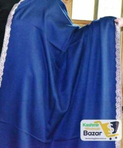 Semi Pashmina Kashmiri Shawl Blue, Thin Border Embroidery