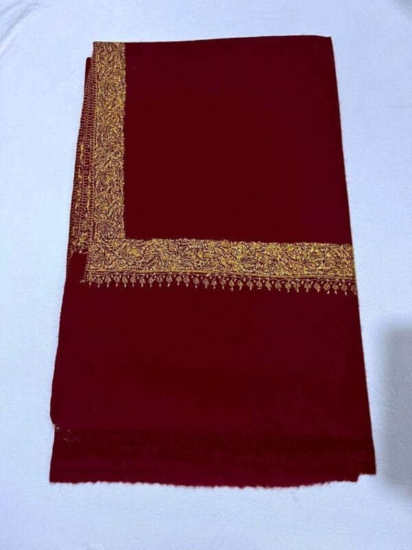 Semi Pashmina Kashmiri Shawl Red, Border Embroidery - Image 2