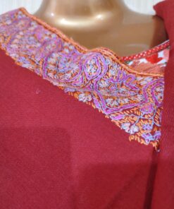 Semi Pashmina Kashmiri Shawl Red, Border Embroidery