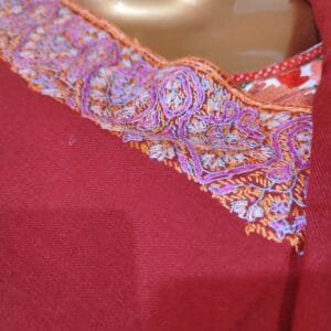 Semi Pashmina Kashmiri Shawl Red, Border Embroidery