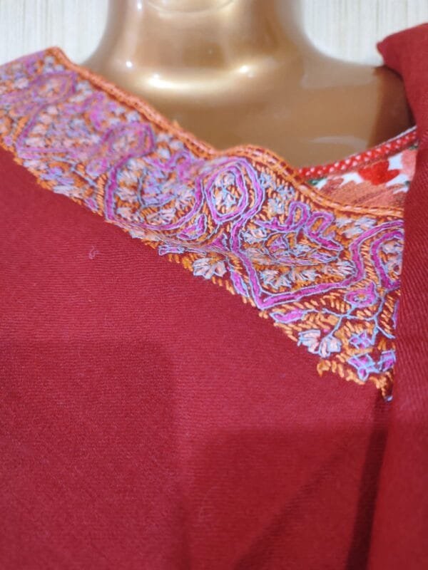 Semi Pashmina Kashmiri Shawl Red, Border Embroidery