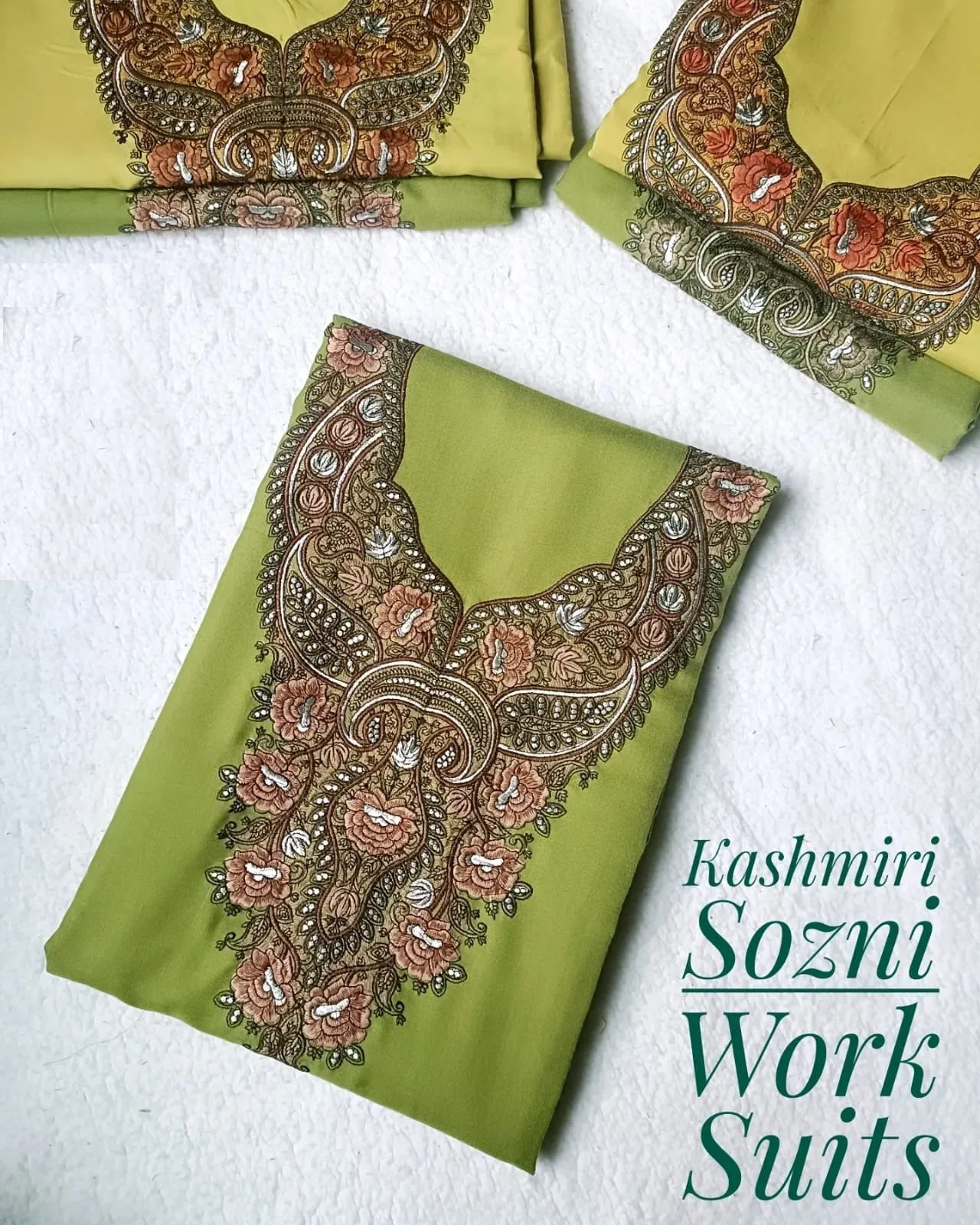 Exquisite Kashmiri Sozni Work Cotton Suits