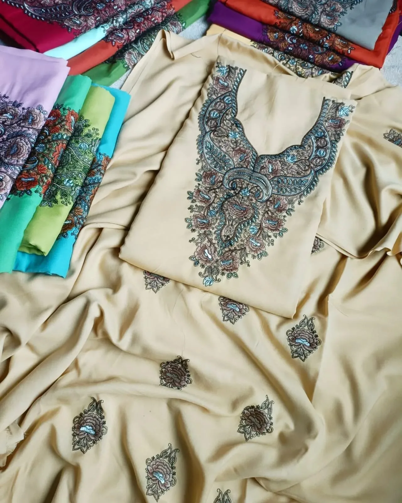 Exquisite Kashmiri Sozni Work Cotton Suits - Image 9