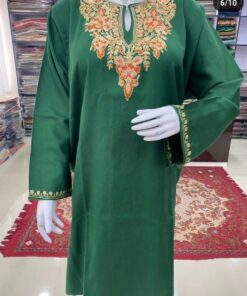 Sozni Work Ladies Woollen Pheran in Bottle Green Color