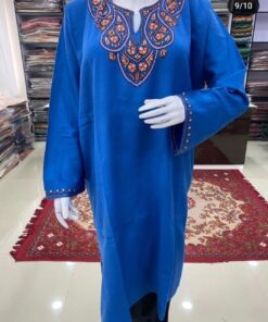 Sozni Work Ladies Woollen Pheran in Blue Color