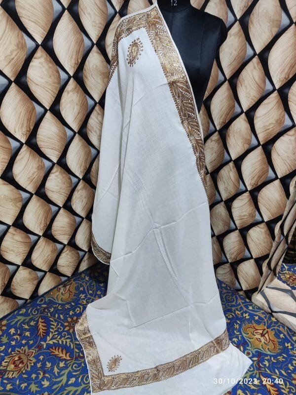 Pure TUSHA Bridal cum Party Wear Shawl Cream Color