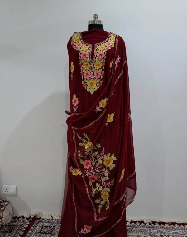 Kashmiri 3-Piece Georgette Suit in Brown Colour - Image 6